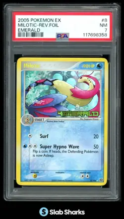 2005 POKEMON EX EMERALD #8/106 MILOTIC REVERSE HOLO PSA 7 - Image 1