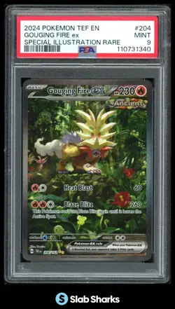 2024 POKEMON TEF EN #204/162 GOUGING FIRE EX SPECIAL ILLUSTRATION RARE PSA 9 - Image 1