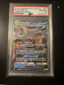 Pokemon S&M Unbroken Bonds Blastoise GX 35/214 Ultra Rare Holo Foil PSA 10 MINT - Image 3