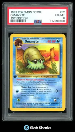1999 POKEMON FOSSIL 1ST EDITION #52/62 OMANYTE PSA 6 - Image 1