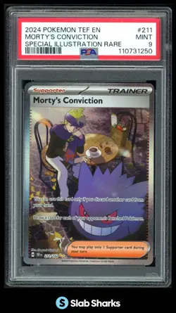 2024 POKEMON TEF EN #211/162 MORTY'S CONVICTION SPECIAL ILLUSTRATION RARE PSA 9 - Image 1