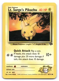 Lt. Surge's Pikachu MP Unlimited Gym Challenge 84/132 Pokemon TCG Regular - Image 1