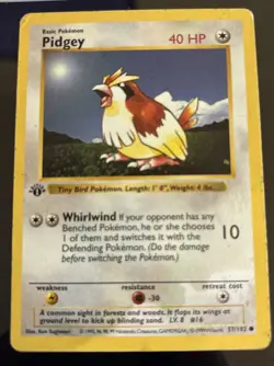 Vintage Pidgey 57/102 1st First Edition Shadowless Base Set Pokemon Card WOTC - Image 1