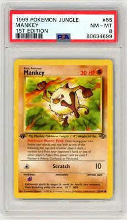1999 Pokemon Jungle #55 Mankey 1st Edition PSA 8 - Image 1