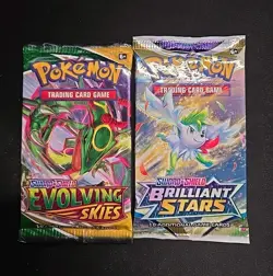 Pokemon TCG Evolving Skies Booster Pack + Brilliant Stars Booster Pack - 2 PACKs - Image 1