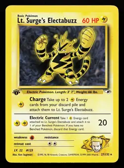 Lt. Surge's Electabuzz 27/132 Rare 1st Edition Gym Heroes Pokemon Card - Image 1