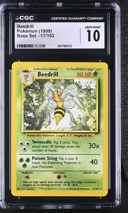 CGC 10 GEM MINT Beedrill 1999 Base Set 17/102 Pokemon Card - Image 1