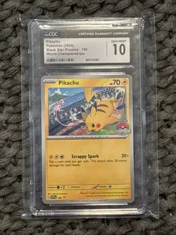 Pokemon TCG Pikachu Black Star Promo Card 190 World Championships CGC 10 - Image 1