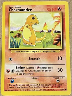 Pokemon Card - TCG - Charmander - 46/102 1999 Base Set (WOTC) - Unlimited - NM - Image 1