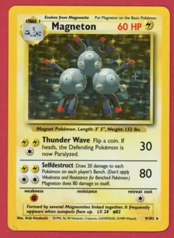 Pokemon TCG Magneton Base Set Holo Rare Card 9/102 WOTC MP - Image 1