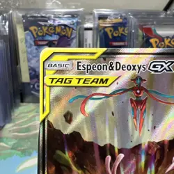 Pokemon TCG Espeon & Deoxys GX Ultra Rare Tag Team SM240 Holo Promo - Image 2