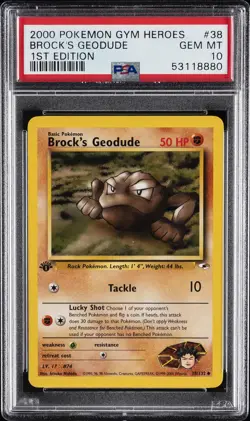 2000 POKEMON GYM HEROES 1ST ED #38 BROCK'S GEODUDE PSA 10 - Image 1