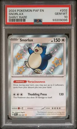 2024 POKEMON PAF EN-PALDEAN FATES SHINY RARE #202 SNORLAX PSA 10 - Image 1