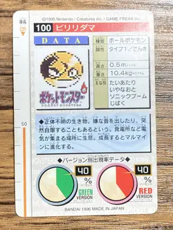 Pokemon Carddass Card Voltorb No.100 Bandai Pocket Monsters Green ver. 1996 - Image 2