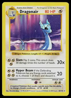 Pokemon Card - Dragonair Base Set (Shadowless) 18/102 Rare - Image 1