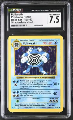CGC 7.5 Poliwrath 1999 Base Set 13/102 Shadowless Holo Pokemon Card - Image 1
