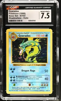 CGC 7.5 Gyarados 1999 Base Set 6/102 Shadowless Holo Pokemon Card - Image 1
