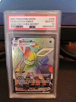 GLACEON VMAX PSA 10 2021 Pokemon Sword & Shield Evolving Skies Secret #208 - Image 1