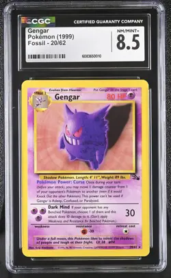CGC 8.5 Gengar 1999 Fossil 20/62 Pokemon Card - Image 1