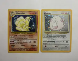 ??1999 WOTC Pokemon Card TCG Base Set Holo Lot Chansey 3/102 + Ninetales 12/102 - Image 1