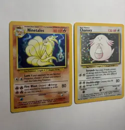 ??1999 WOTC Pokemon Card TCG Base Set Holo Lot Chansey 3/102 + Ninetales 12/102 - Image 2