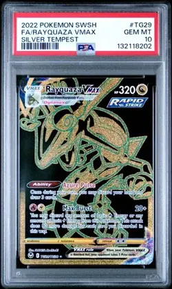 2022 POKEMON SWORD & SHIELD SILVER TEMPEST #TG29 FULL ART/RAYQUAZA VMAX PSA 10 - Image 1