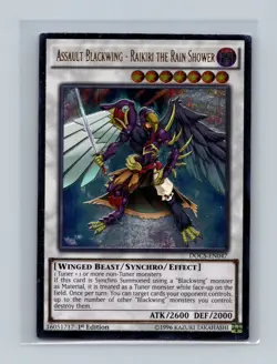 Yugioh Assault Blackwing-Raikiri the Rain Shower DOCS-EN047 Ultra Rare Unl Ed NM - Image 1