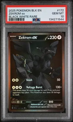 2025 POKEMON BLK EN-BLACK BOLT BLACK WHITE RARE #172 ZEKROM EX PSA 10 Graded - Image 1
