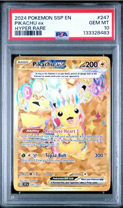 2024 POKEMON SSP EN-SURGING SPARKS HYPER RARE #247 PIKACHU EX PSA 10 - Image 1