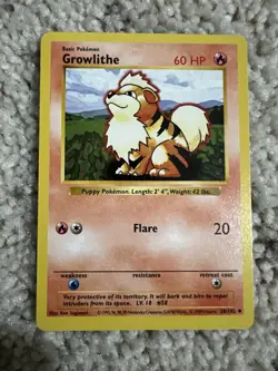 Pokemon - Base Set Shadowless - Growlithe 28/102 - Uncommon NM - Image 1