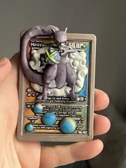 Pokemon card 3D - mewtwo - 3D printed with 8k resin - beautifully painted - Image 1
