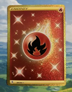 Pokemon Card TCG - Fire Energy 284/264 Fusion Strike Gold Secret Rare Holo NM/M - Image 1