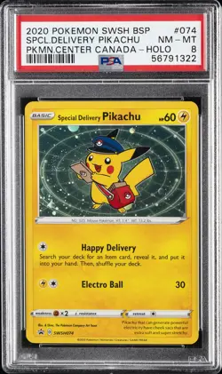 2020 POKEMON SWSH BLACK STAR PROMO #074 SPECIAL DELIVERY PIKACHU-HOLO PSA 8 - Image 1