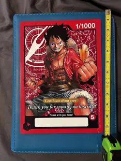 One Piece TCG Monkey.D.Luffy Certificate if our Crew Oversized Jumbo Card 1/1000 - Image 1