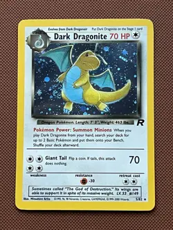 Pokemon Dark Dragonite Holo Rare Team Rocket Set 5/82 Holo SWIRL 🌀 LP - Image 1