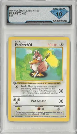 1999 Pokemon Base 1st Edition FARFETCH'D #27/102 💎 DSG 10 Gem Mint - Image 1