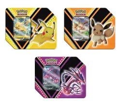 Pokemon TCG - V Powers Tin Art Set (3x) Pikachu, Eevee, Eternatus - New & Sealed - Image 1