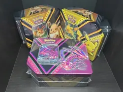 Pokemon TCG - V Powers Tin Art Set (3x) Pikachu, Eevee, Eternatus - New & Sealed - Image 2
