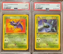 SEQUENTIAL PSA 9 ZUBAT 57 & GOLBAT 34 1ST EDITION FOSSIL POKEMON - Image 1