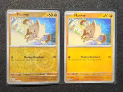 2x Mankey 045/091 (1 reverse holo) Pokemon card SV Paldean Fates common NM - Image 1
