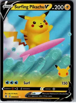 Surfing Pikachu V 008/025 Celebrations - Pokemon Card - NM - Image 1