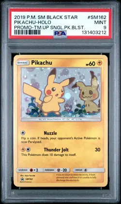 2019 POKEMON SM BLACK STAR PROMO TEAM UP PIKACHU WITH SWIRL - HOLO PSA 9 - Image 1