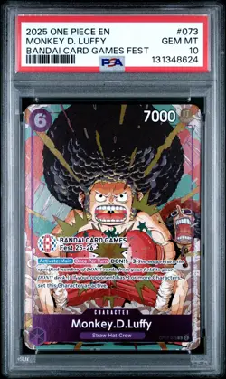 2025 ONE PIECE OP07-073 BANDAI CARD GAMES FEST 25-26 MONKEY D LUFFY PROMO PSA 10 - Image 1