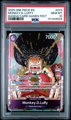 2025 ONE PIECE OP07-073 BANDAI CARD GAMES FEST 25-26 MONKEY D LUFFY PROMO PSA 10 - Image 1