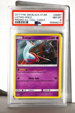 2017 Pokemon Sun & Moon Black Star Promo SM87 Latias Holo Coll Chest PSA 8 (10) - Image 1