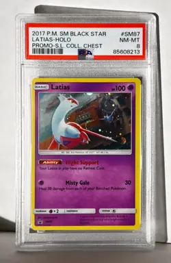 2017 Pokemon Sun & Moon Black Star Promo SM87 Latias Holo Coll Chest PSA 8 (10) - Image 2