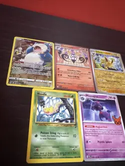 5 Pokemon Card Lot With Snorlax TG10 And Base Set 2 Weedle - Image 1