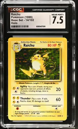 CGC 7.5 Raichu 1999 Base Set 14/102 Holo Pokemon Card - Image 1