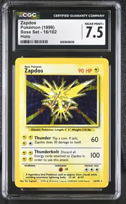 CGC 7.5 Zapdos 1999 Base Set 16/102 Holo Pokemon Card - Image 1