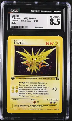 CGC 8.5 Zapdos 1999 Fossil - 1st Edition 15/62 Holo FRENCH Pokemon Card - Image 1